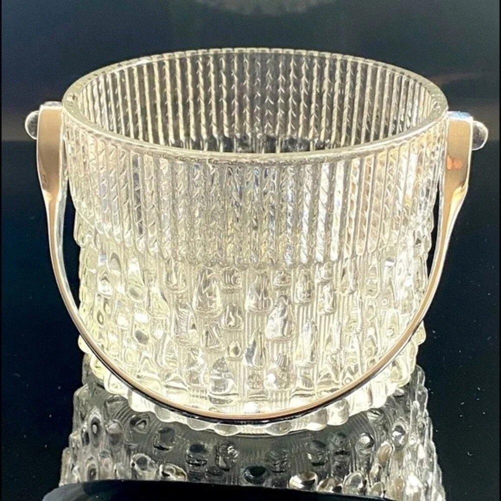 Vintage Teleflora Glass Ice Bucket With Chrome Handle 1955 Made In France